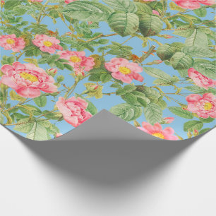 Papel de Presente Rosa Vintage em Azul Céu