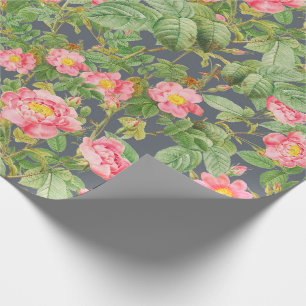 Papel de Presente Rosa Vintage em Cinza Carvão