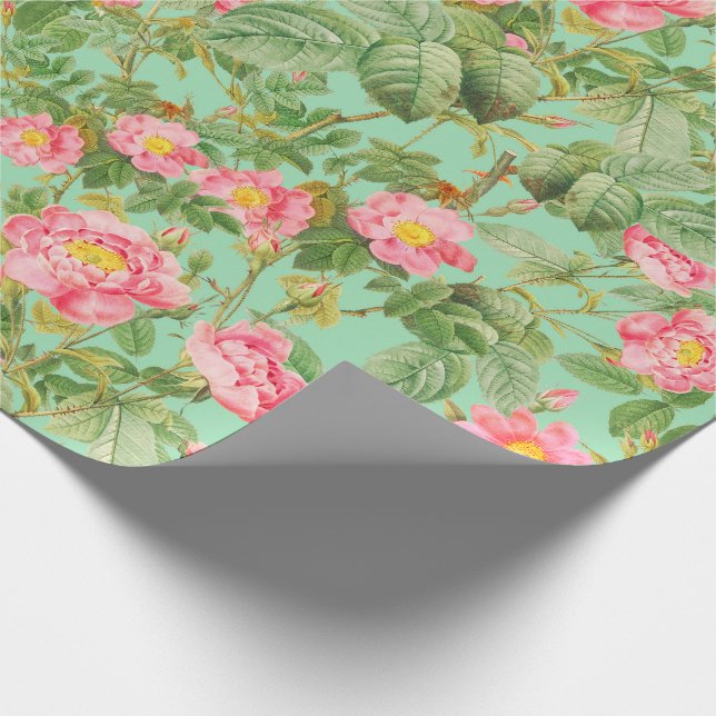 Papel de Presente Rosa Vintage em Verde Menta (Ponta)