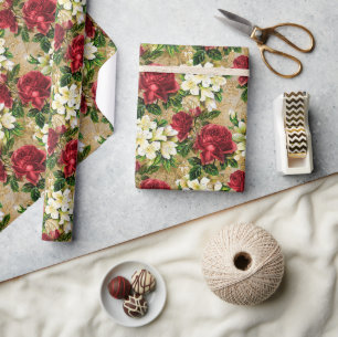 Papel De Presente Rosáceas Vermelhas no Jardim