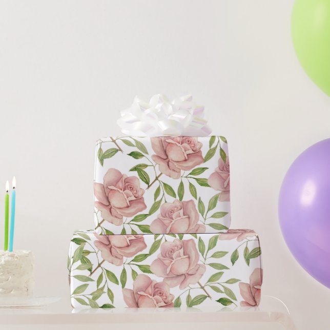 Papel De Presente Rosas Aguarela Violeta Rubor (Presentes para festas)