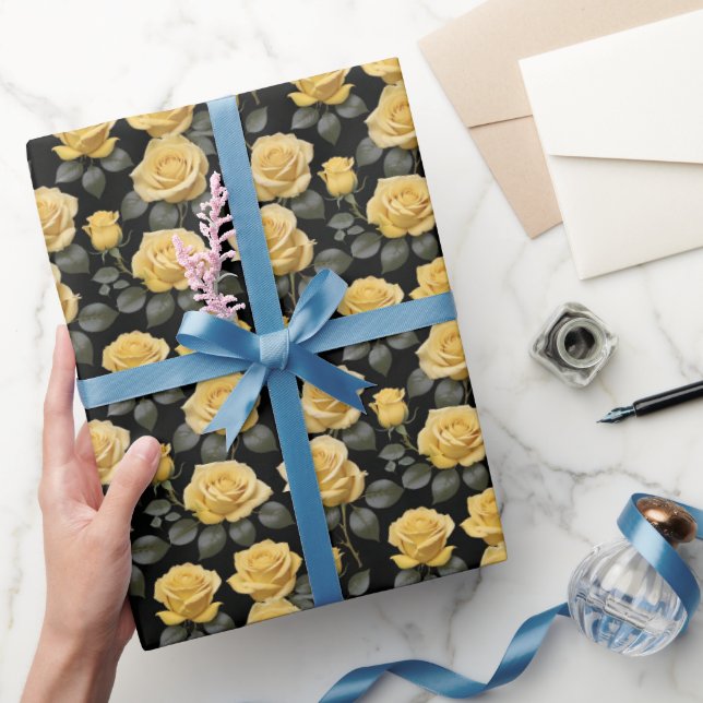 Papel De Presente Rosas Amarelas Douradas (Presentear)