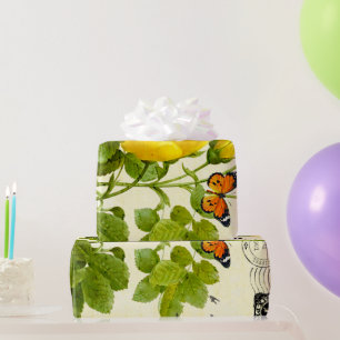 Papel De Presente rosas amarelas vintage