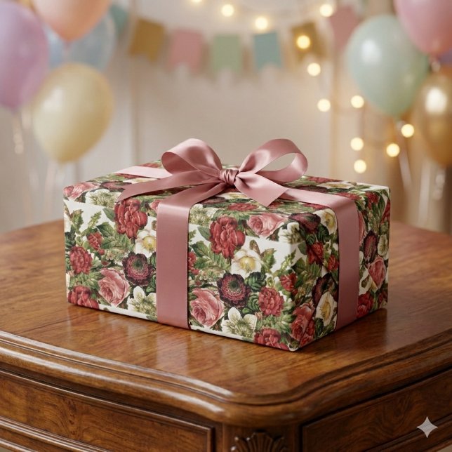 Papel De Presente Rosas Antigas em Decoupage Branco ou Presente (elegant vintage rose floral wrapping paper for those "special" gifts for her )
