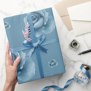 Papel De Presente Rosas Azuis Elegantes Presente de Padrão Floral Aq