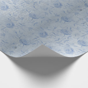 Papel De Presente Rosas Azuis Floral Shimmer Chic