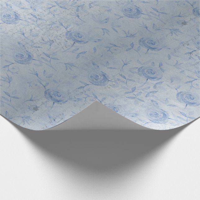 Papel De Presente Rosas Azuis Floral Shimmer Chic (Ponta)