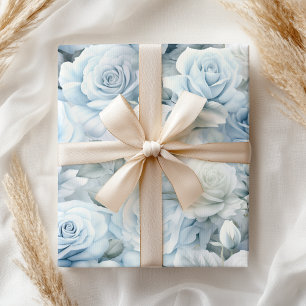Papel De Presente Rosas Azuis Suaves Pastel Casamento Nupcial