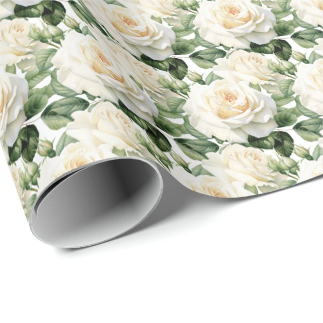 Papel De Presente Rosas brancas (Ponta do rolo)
