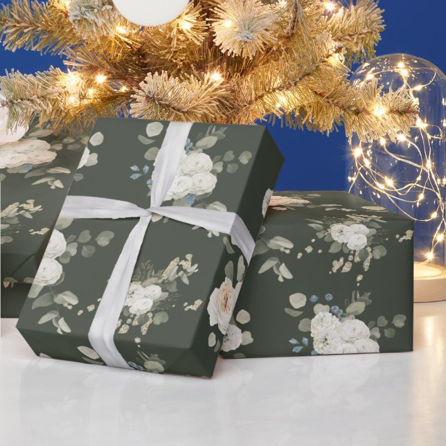 Papel De Presente Rosas brancas e Festival de inverno de Eucalyptus (Feriados)