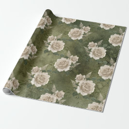 Papel De Presente Rosas brancas em verde