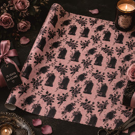 Papel De Presente Rosas Cemiteriais Pink Floral Gótico