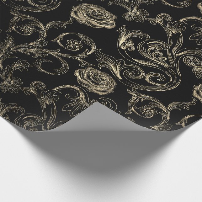 Papel De Presente Rosas Champaing Dourado Classic Black Paris (Ponta)