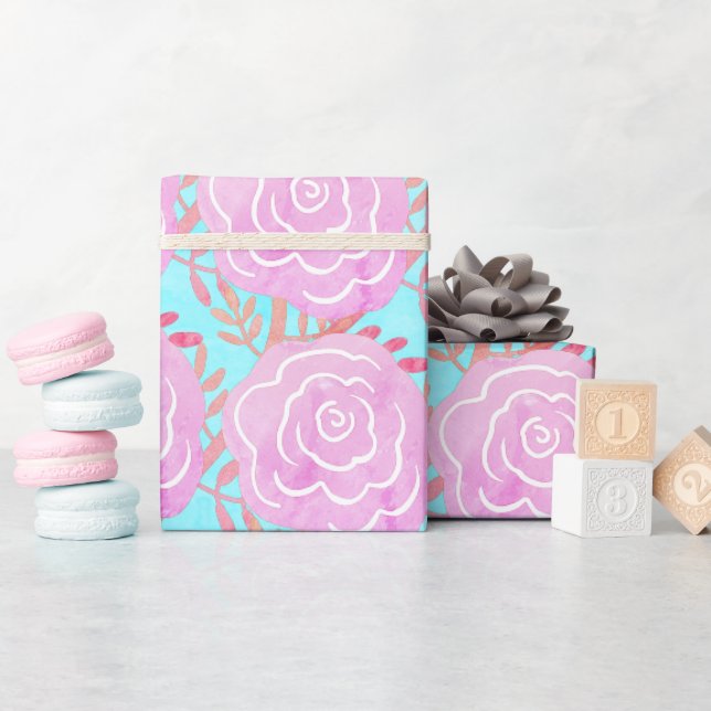Papel De Presente Rosas Coloridos Brancos (Chá de bebê)