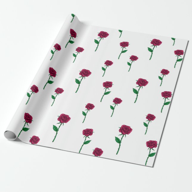 Papel De Presente Rosas com design Dia de os namorados romântico (Desenrolado)