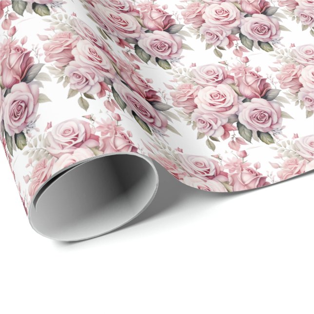 Papel De Presente Rosas Cor-de-Rosa  (Ponta do rolo)