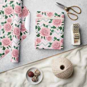 Papel De Presente Rosas Cor-de-Rosa Chevron