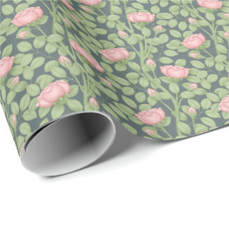 Papel De Presente Rosas cor-de-rosa em azul ardósia