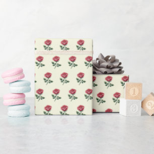 Papel De Presente Rosas Cor-de-Rosa Feminina em Aquarela sobre Bege