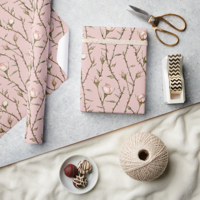 Papel De Presente Rosas Cor-de-rosa Flores de Aniversário (Artesanato)