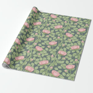 Papel De Presente Rosas cor-de-rosa no Azul Estaleiro (grande escala