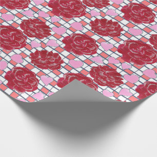 Papel De Presente Rosas, Corações no Padrão Xadrez