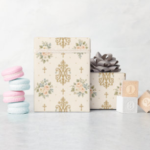 Papel De Presente Rosas da Cruz Mariana Casamento Católico Tradicion
