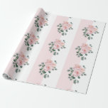Papel De Presente Rosas de aguarela com listras rosa e branco<br><div class="desc">Papel de embrulho simples e elegante com rosas rosa e branco e um buquê de rosas rosa - perfeito para casamentos,  chá de noiva e aniversários.</div>