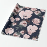 Papel De Presente Rosas de aguarela rosa festa floral azul marinho e<br><div class="desc">papel de embrulho</div>