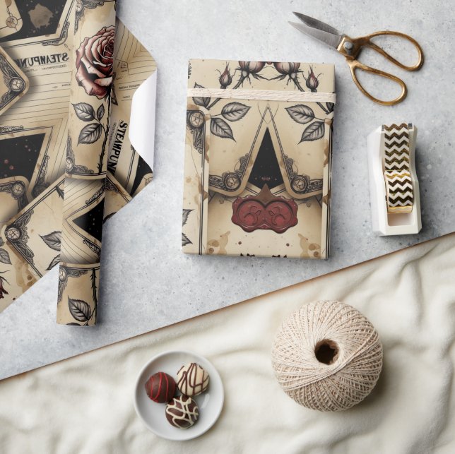 Papel De Presente Rosas de Ameixa Mecânico Steampunk  (Artesanato)