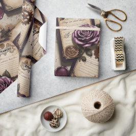 Papel De Presente Rosas de Ameixa Mecânico Steampunk