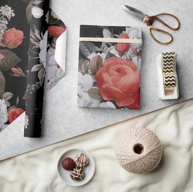 Papel De Presente Rosas de Aquarela 7 (Artesanato)