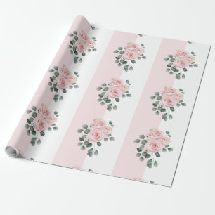 Papel De Presente Rosas de Aquarela, cor-de-rosa e faixa branca