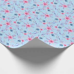 Papel De Presente Rosas de aquarela cor rosa e azul Moldagem padrão 