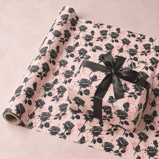 Papel De Presente Rosas de Cemitério Pink & Black Gótico (Criador carregado)