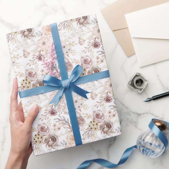 Papel De Presente Rosas de coloração aquosa do Pastel (Presentear)