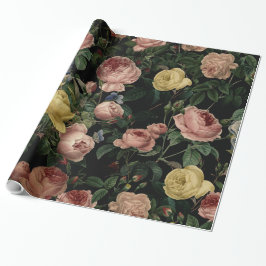 Papel De Presente Rosas de Flor Vintage e Sonhos Iris Escuros-Padrão
