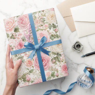 Papel De Presente Rosas de Jardim Rosa Romântico