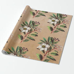 Papel De Presente Rosas de Natal Rustic Kraft Elegante