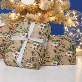 Papel De Presente Rosas de Natal Rustic Kraft Elegante