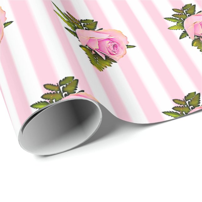 Papel De Presente Rosas de Quic Florais Rosa shabby Gift Wrap (Ponta do rolo)