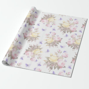 Papel De Presente Rosas de Redouté antigos e nostálgicos em branco