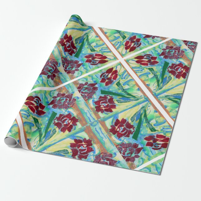 Papel De Presente Rosas de Renda Pintada (Desenrolado)