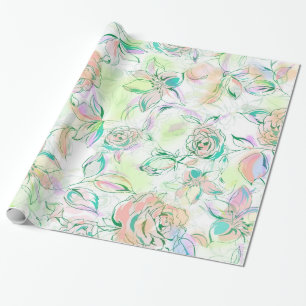 Papel De Presente Rosas de Tons de Pastel