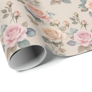 Papel De Presente Rosas delicadas em aquarela em cores pastéis suave