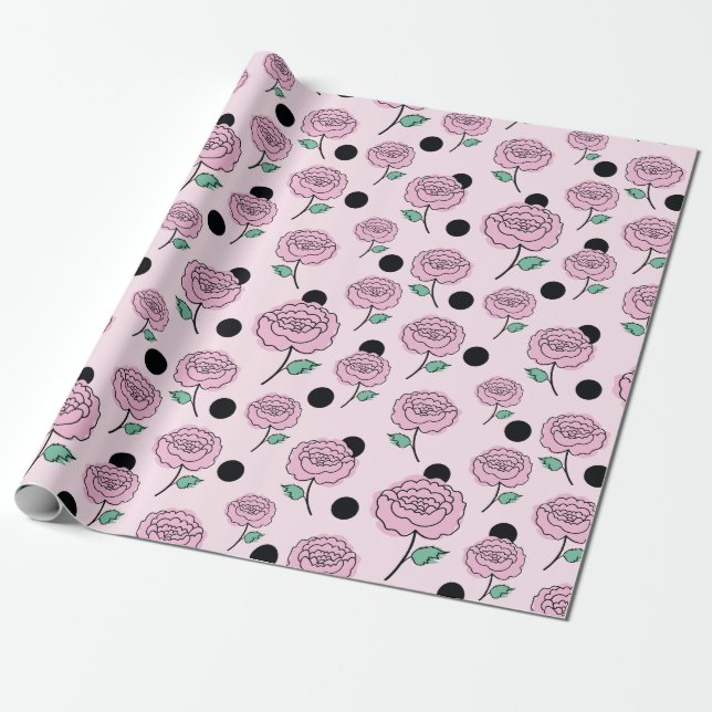 Papel De Presente Rosas e pontos. (Desenrolado)