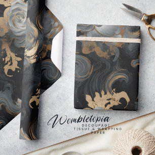 Papel De Presente Rosas Elegante Marbled   Dourado luxo e Cinza atra