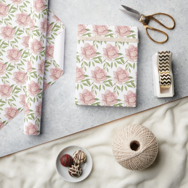 Papel De Presente Rosas em Aguarela Violeta Beije Elegante (Artesanato)