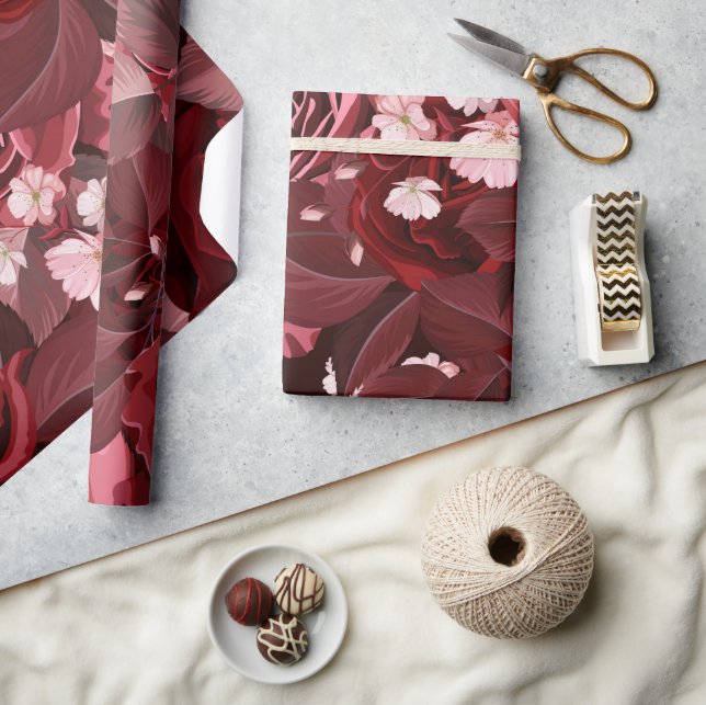 Papel De Presente Rosas em Aquarela 35 (Artesanato)