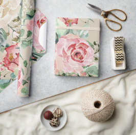 Papel De Presente Rosas em Aquarela para Casamento